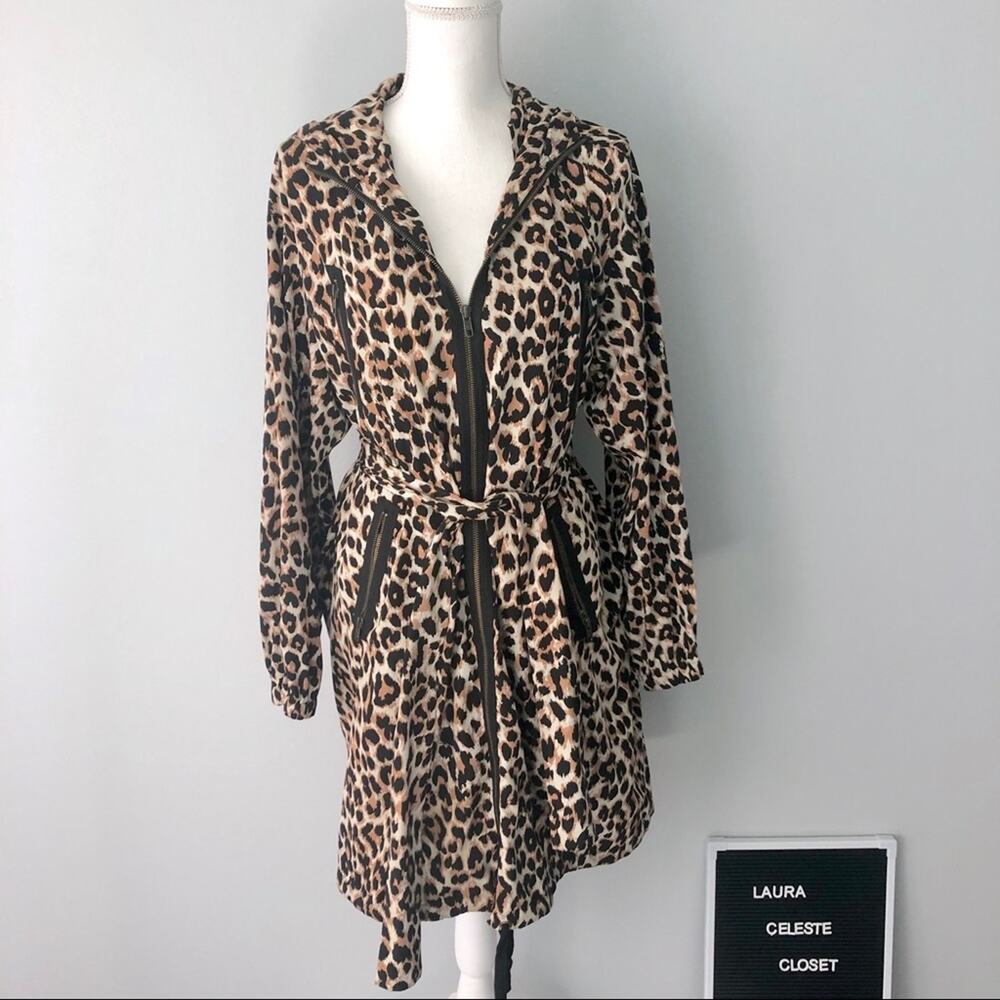Valentino RED Vintage leopard trench raincoat XL hooded belt designer